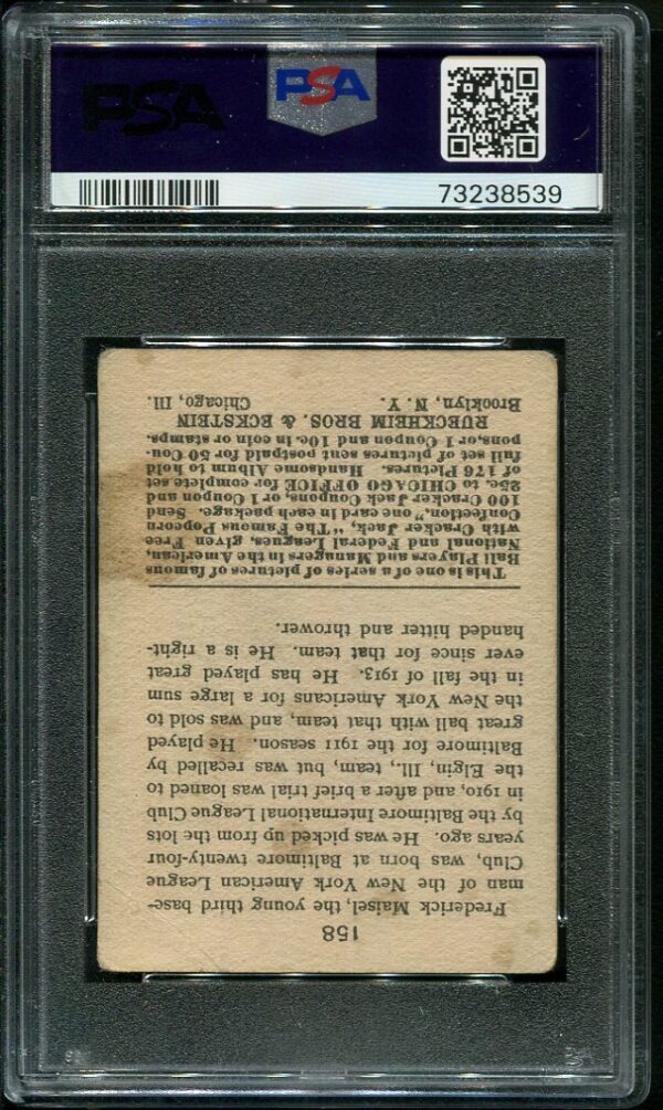 Authentic 1915 Cracker Jack #158 Fritz Maisel PSA 1.5 Vintage Baseball Card