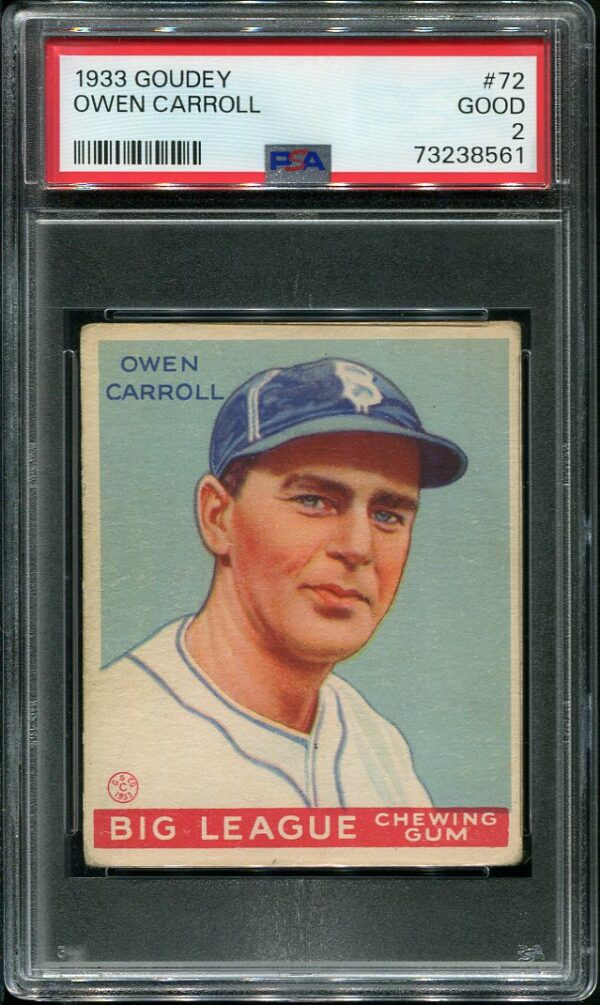 Authentic 1933 Goudey #72 Owen Carroll PSA 2 Vintage Baseball Card