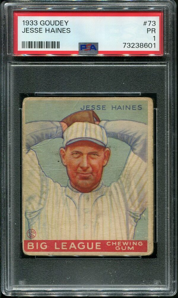 Authentic 1933 Goudey #73 Jesse Haines PSA 1 Vintage Baseball Card