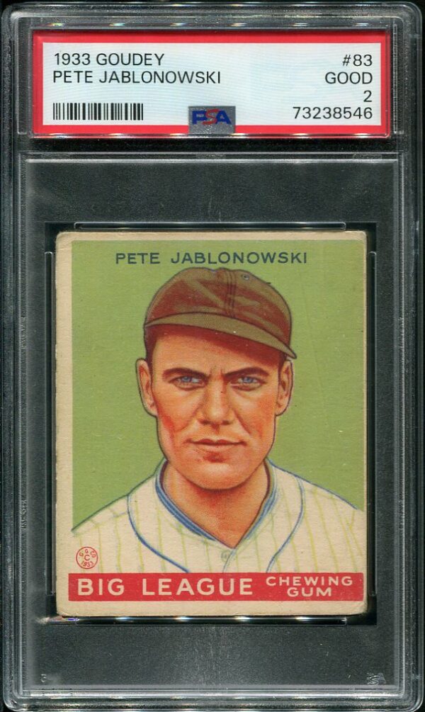 Authentic 1933 Goudey #83 Pete Jablonowski PSA 2 Vintage Baseball Card