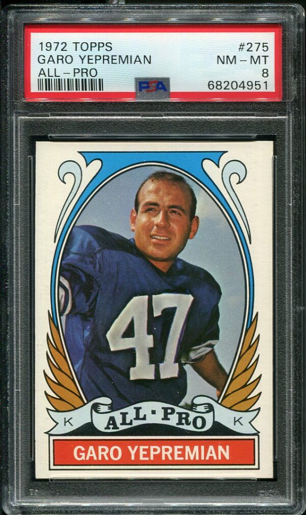 Authentic 1972 Topps #275 Garo Yepremian All Pro PSA 8 Football Card