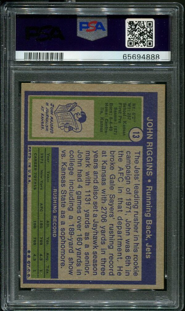 Authentic 1972 Topps #13 John Riggins PSA 6 Rookie Football Card