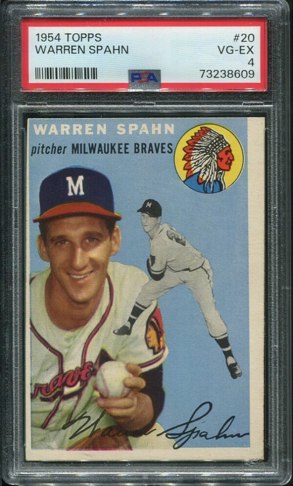 Authentic 1954 Topps #20 Warren Spahn PSA 4 Baseball Card
