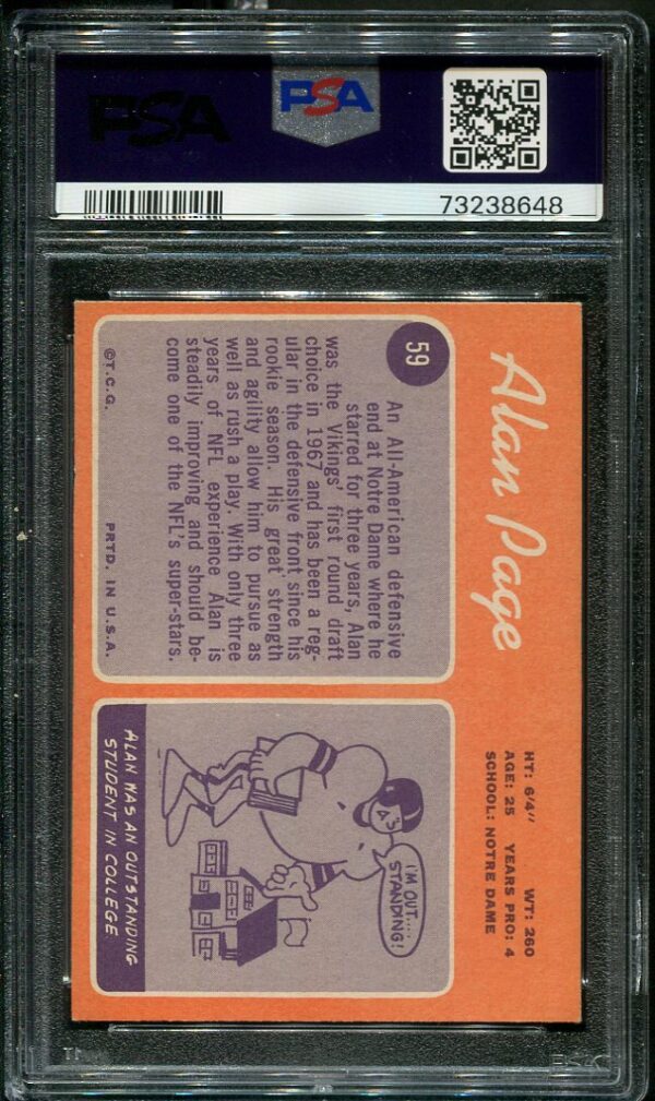 Authentic 1970 Topps #59 Alan Page PSA 6 Rookie Football Card