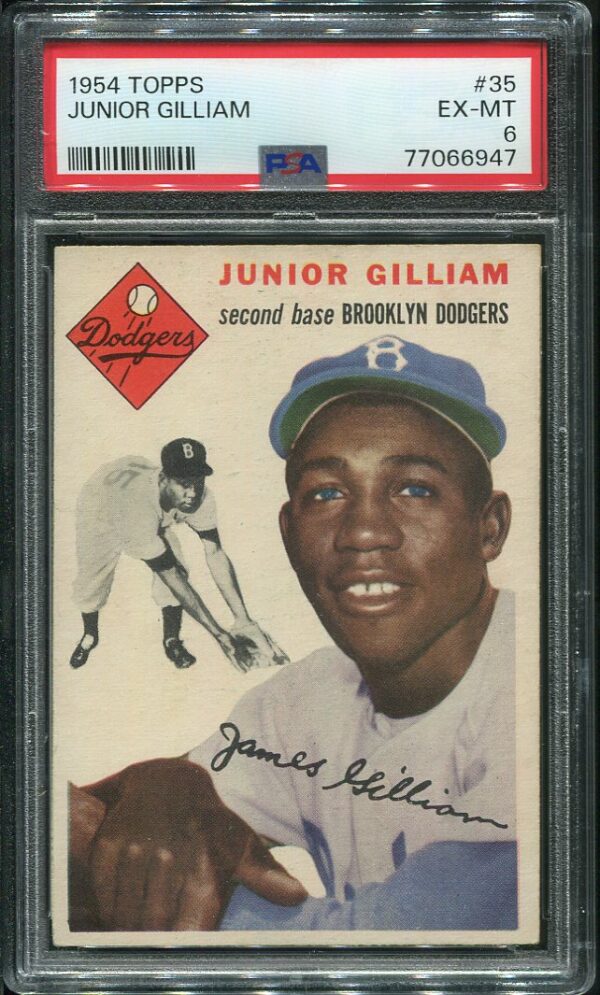 Authentic 1954 Topps #35 Junior Gilliam PSA 6 Baseball Card