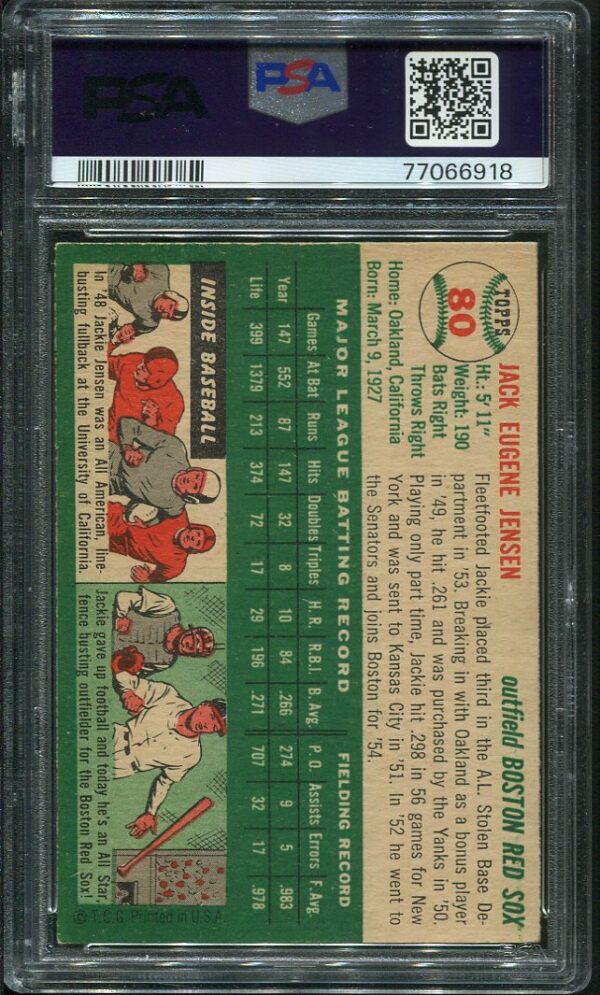 Authentic 1954 Topps #80 Jackie Jensen PSA 4.5 Baseball Card