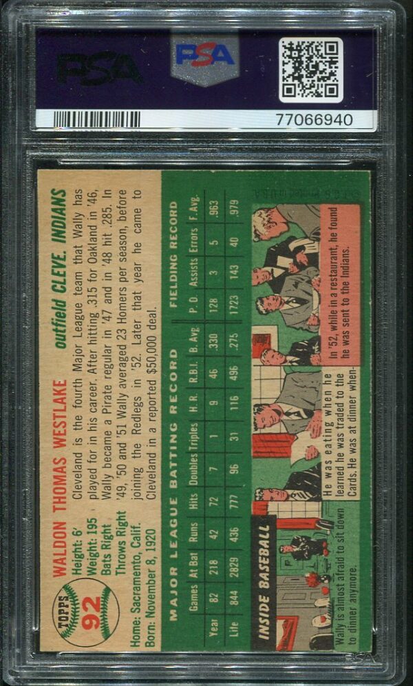 Authentic 1954 Topps #92 Wally Westlake PSA 6 Baseball Card