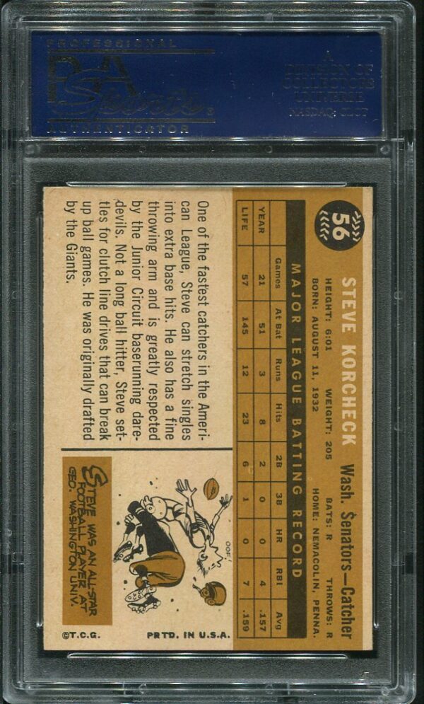 Authentic 1960 Topps #56 Steve Korcheck PSA 8 Baseball Card
