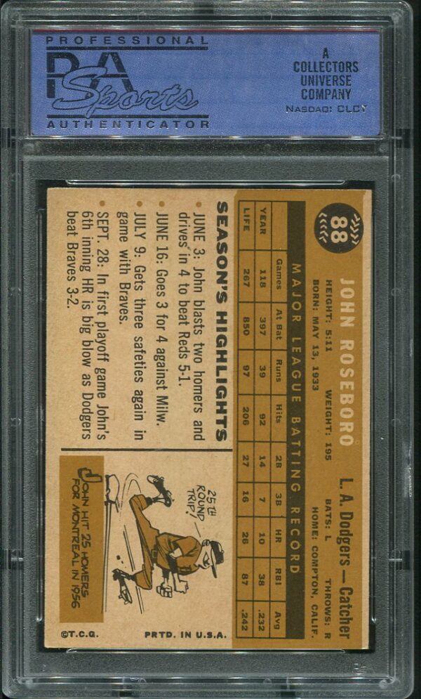 Authentic 1960 Topps #88 John Roseboro PSA 7 Baseball Card
