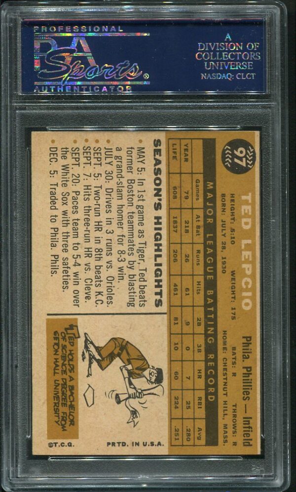 Authentic 1960 Topps #97 Ted Lepcio PSA 7 Baseball Card