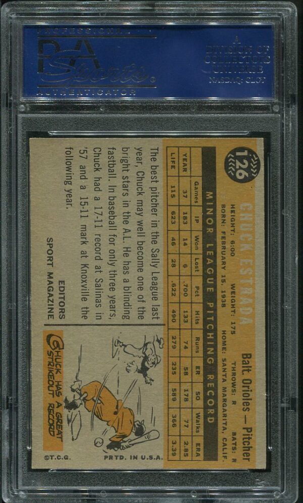 Authentic 1960 Topps #126 Chuck Estrada PSA 7.5 Baseball Card