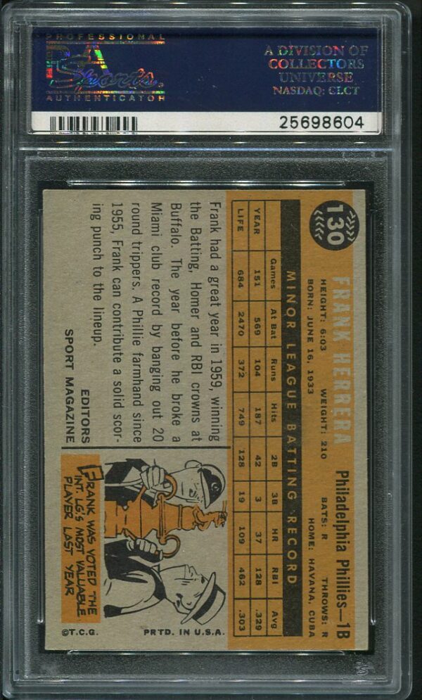 Authentic 1960 Topps #130 Frank Herrera PSA 7 Baseball Card