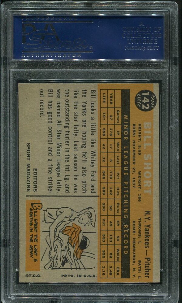Authentic 1960 Topps #142 Bill Short PSA 7 Rookie Baseball Card