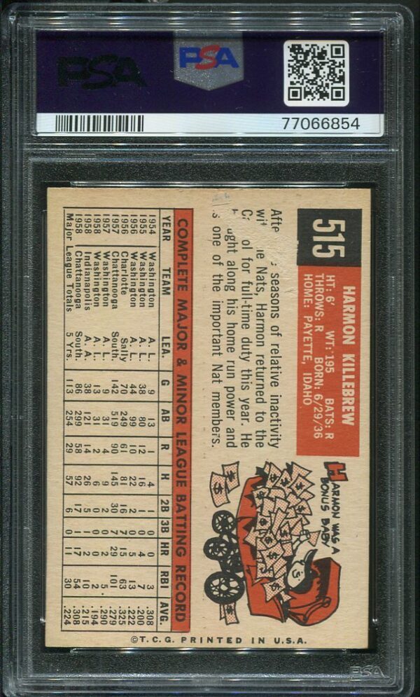 Authentic 1959 Topps #515 Harmon Killebrew PSA 1 Vintage Baseball Card