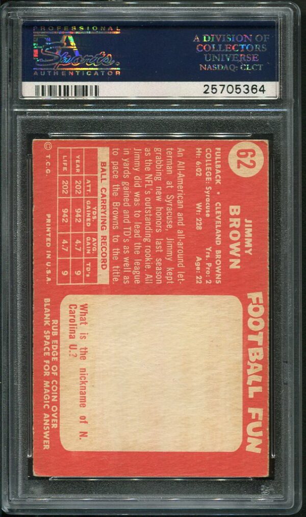 Authentic 1958 Topps #62 Jim Brown PSA 4 Rookie Football Card