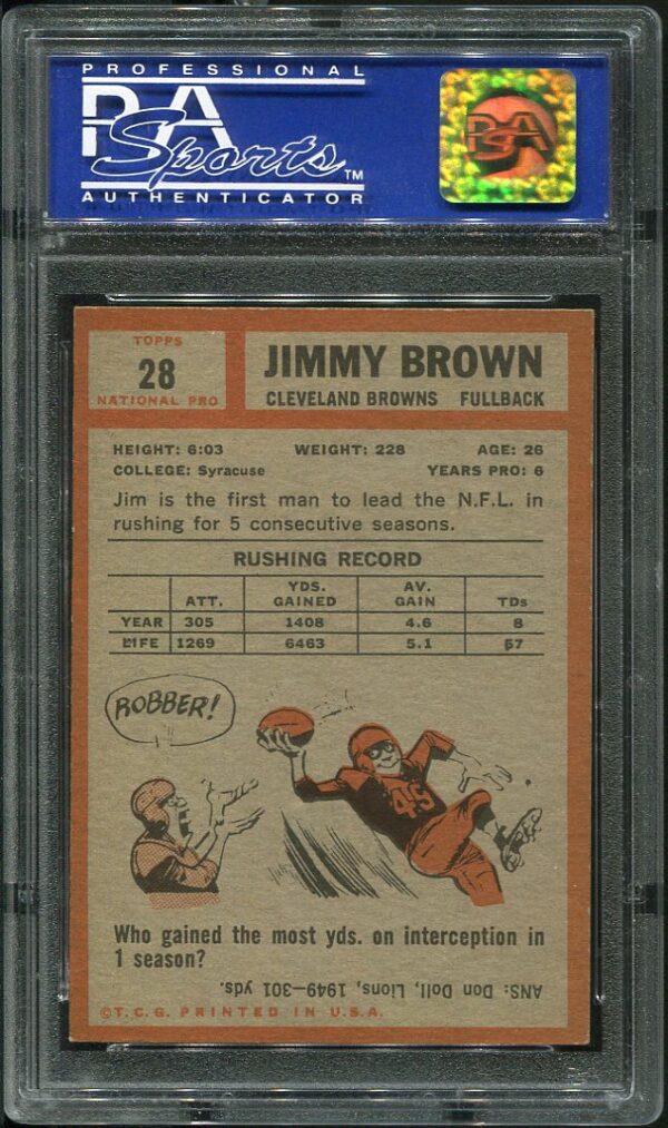 Authentic 1962 Topps #28 Jim Brown PSA 7 Football Card