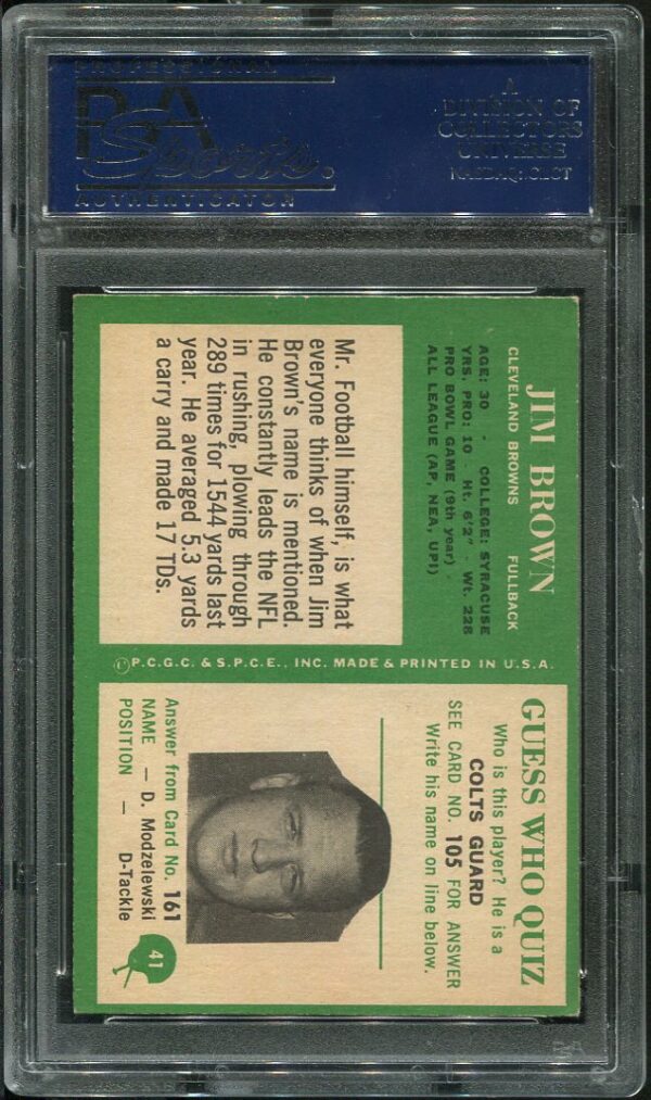 Authentic 1966 Philadelphia #41 Jim Brown PSA 7 Football Card