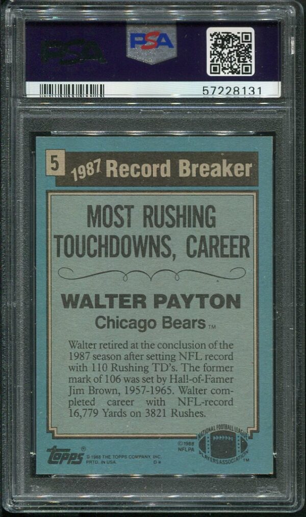 Authentic 1988 Topps #5 Walter Payton PSA 9 Football Card