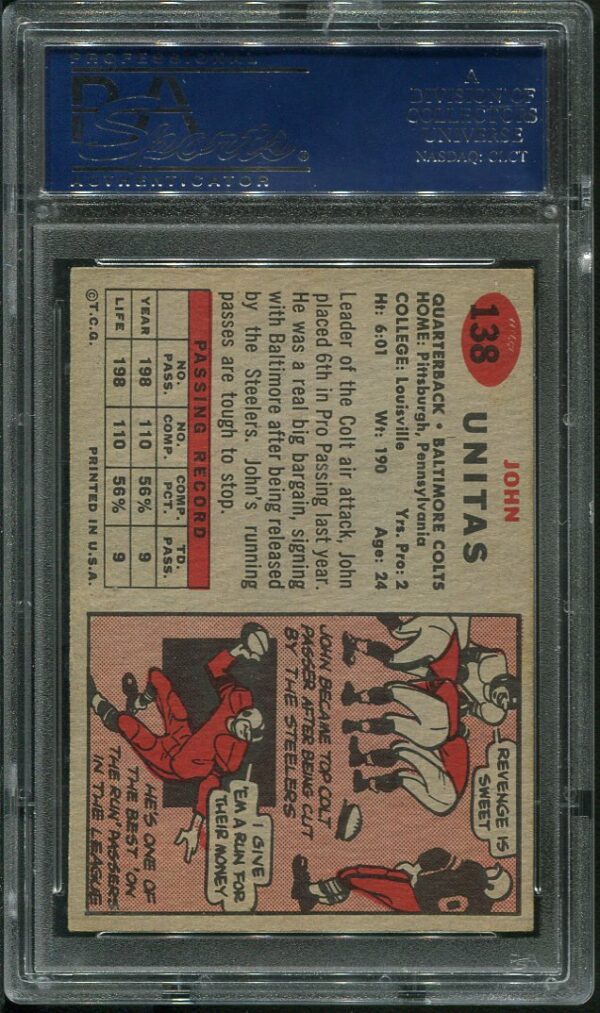 Authentic 1957 Topps #138 Johnny Unitas PSA 6 Rookie Football Card