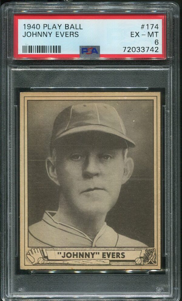 Authentic 1940 Play Ball #174 Johnny Evers PSA 6 Vintage Baseball Card