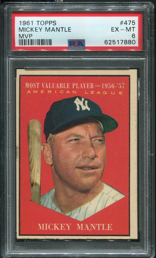 Authentic 1961 Topps #475 Mickey Mantle MVP PSA 6 Baseball Card
