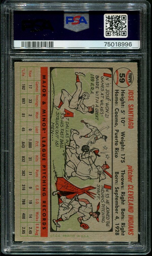 Authentic 1956 Topps #59 Jose Santiago Gray Back PSA 5 Vintage Baseball Card