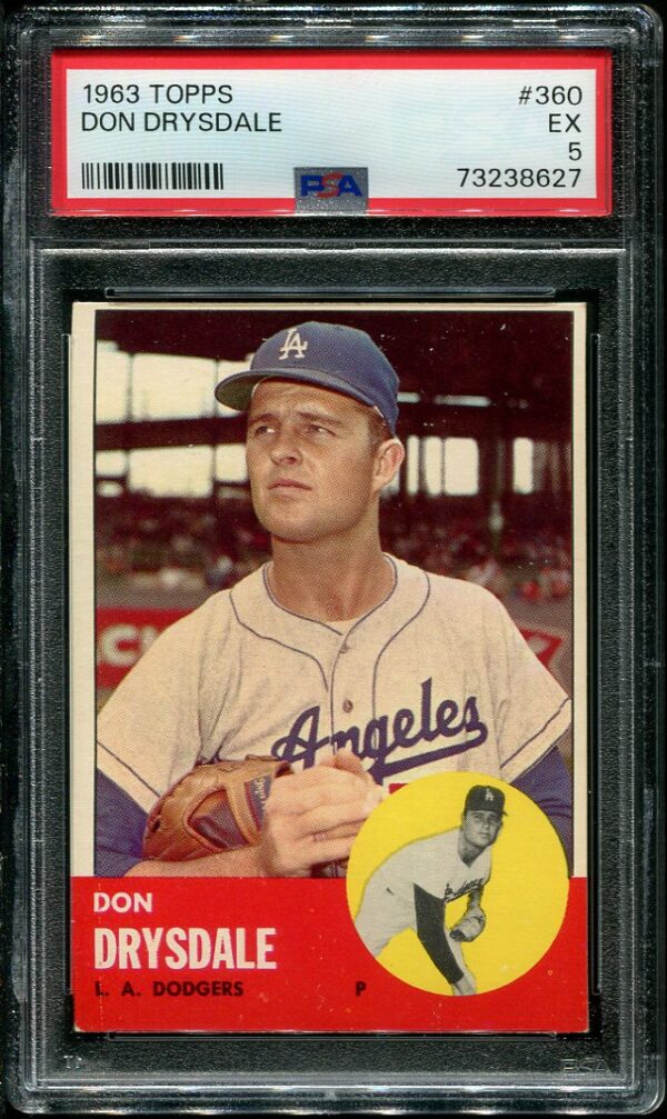 Authentic 1963 Topps #360 Don Drysdale PSA 5 Baseball Card