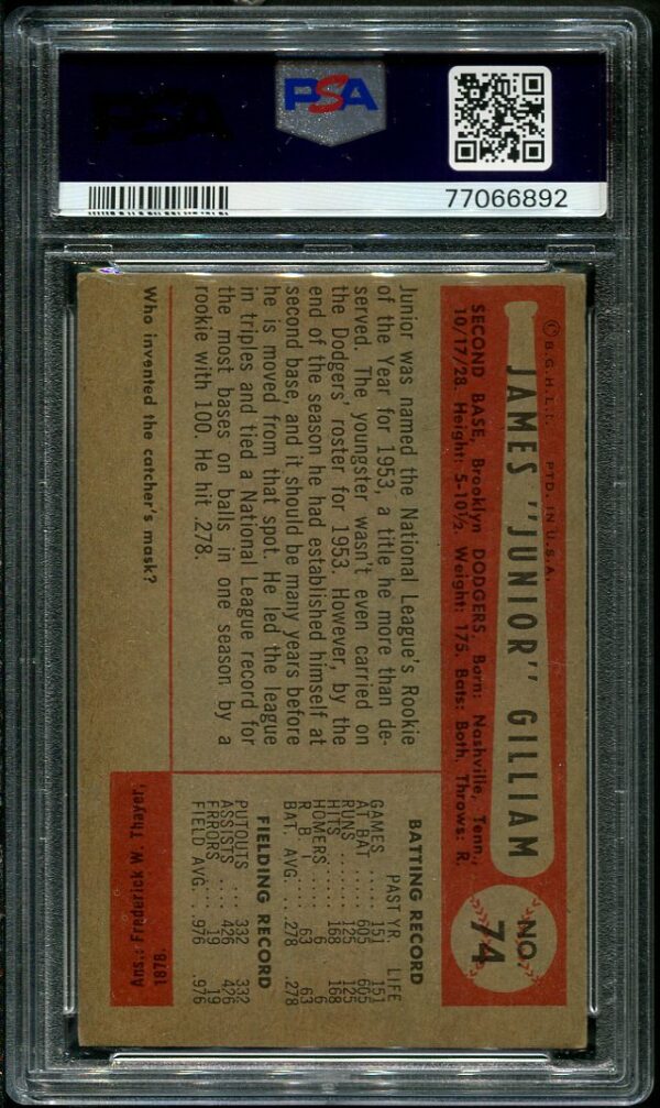 Authentic 1954 Bowman #74 James Gilliam PSA 4 Baseball Card