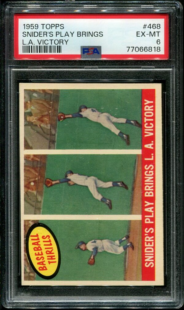 Authentic 1959 Topps #468 Snider's Play Brings LA Victory PSA 6 Baseball Card