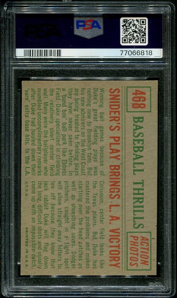 Authentic 1959 Topps #468 Snider's Play Brings LA Victory PSA 6 Baseball Card