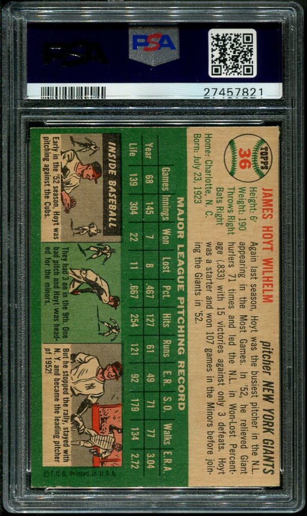 Authentic 1954 Topps #36 Hoyt Wilhelm PSA 8.5 Baseball Card