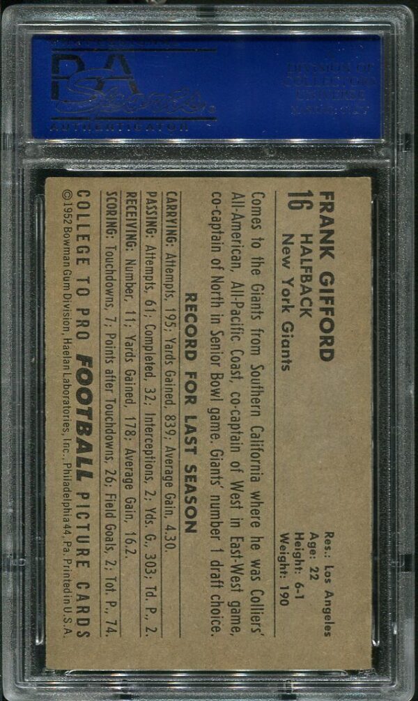 Authentic 1952 Bowman Large #16 Frank Gifford PSA 5 Rookie Football Card