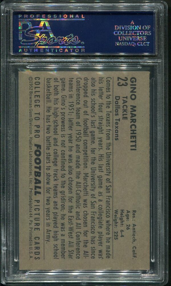 Authentic 1952 Bowman Large #23 Gino Marchetti PSA 7 Football Card