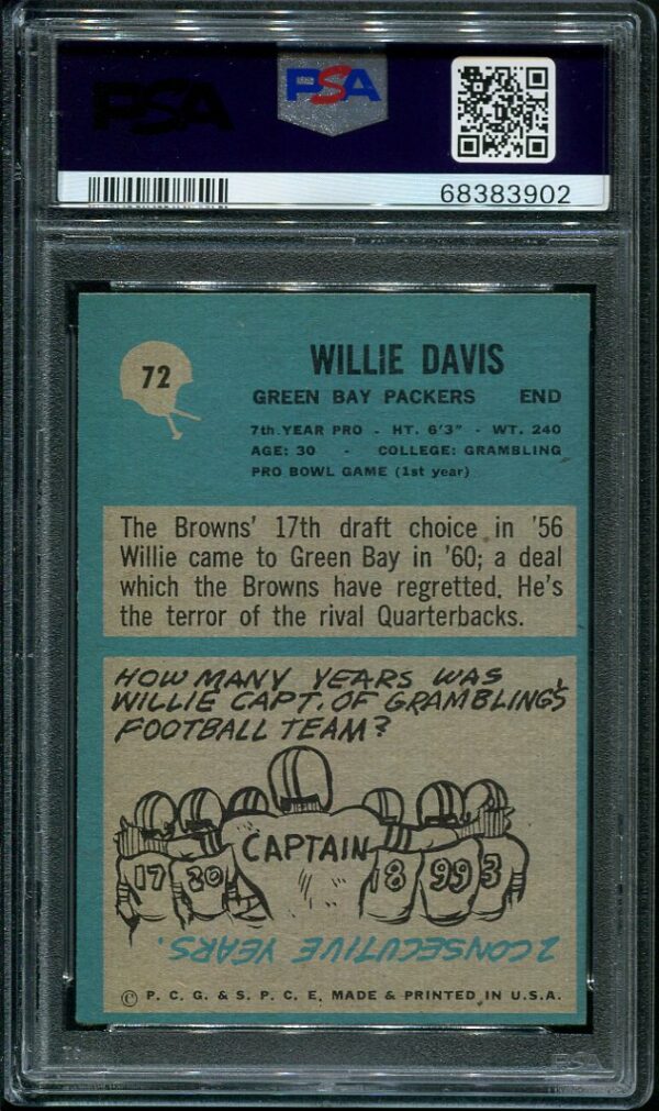 Authentic 1964 Philadelphia #72 Willie Davis PSA 6 Rookie Football Card