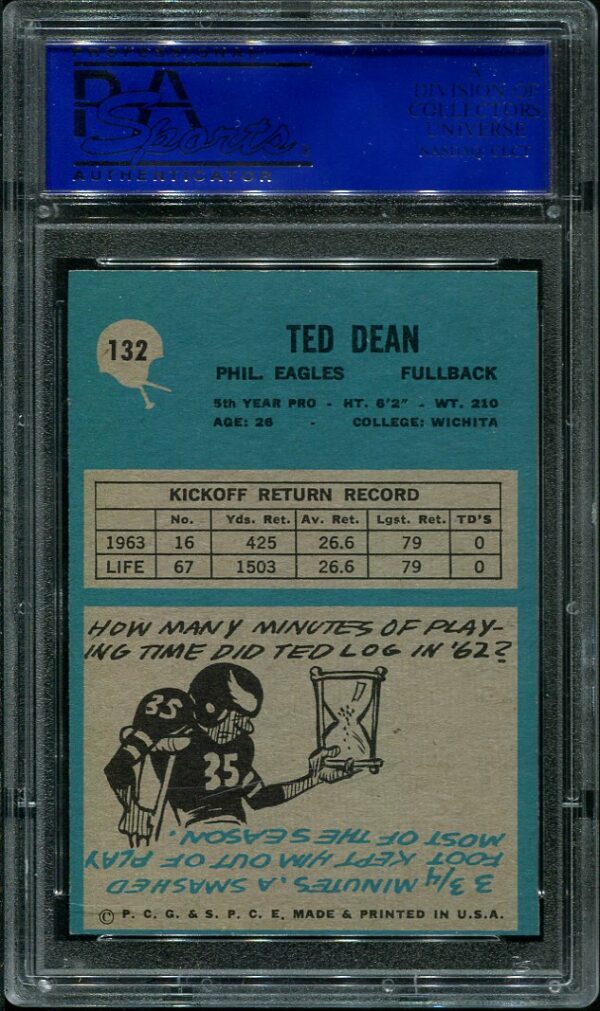 Authentic 1964 Philadelphia #132 Ted Dean PSA 8 Football Card
