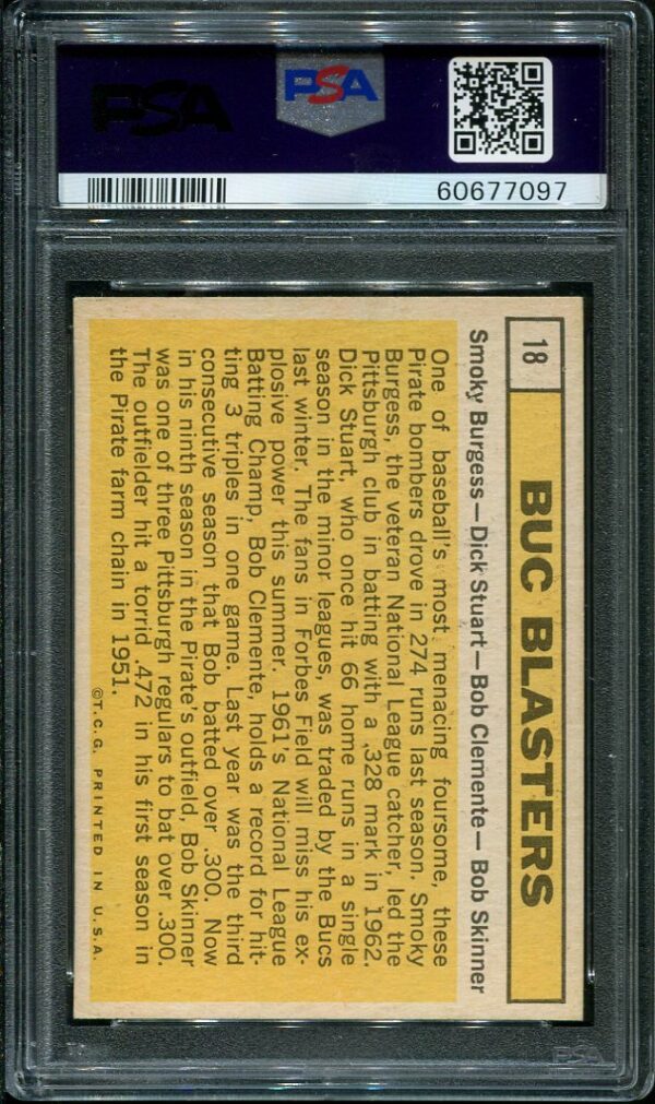 Authentic 1963 Topps #18 Buc Blasters PSA 6 Baseball Card