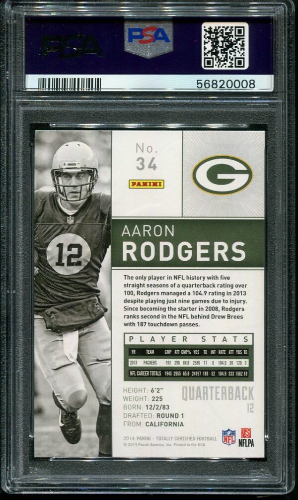 Authentic 2014 Panini Totally Certified #34 Aaron Rodgers PSA 10 Football Card