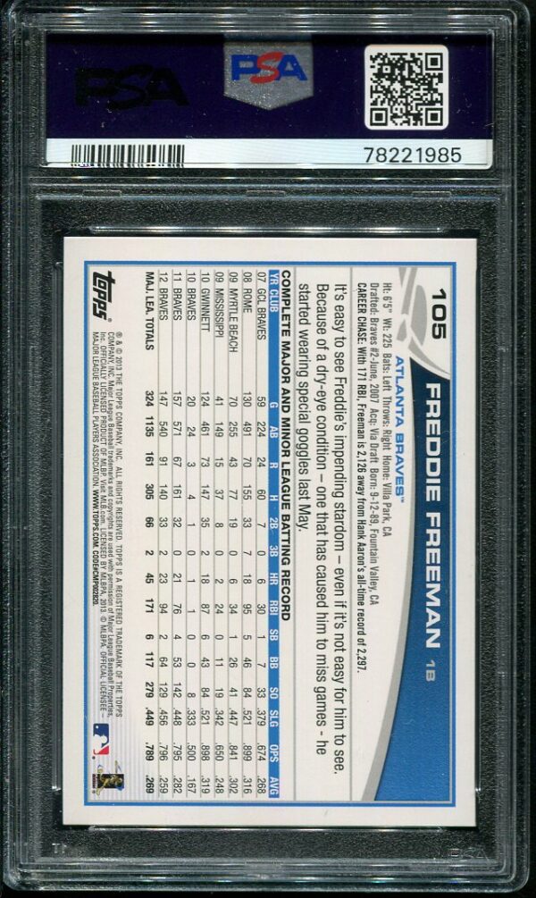 2013 Topps #105 Freddie Freeman "Running" PSA 10 GEM MINT Baseball Card
