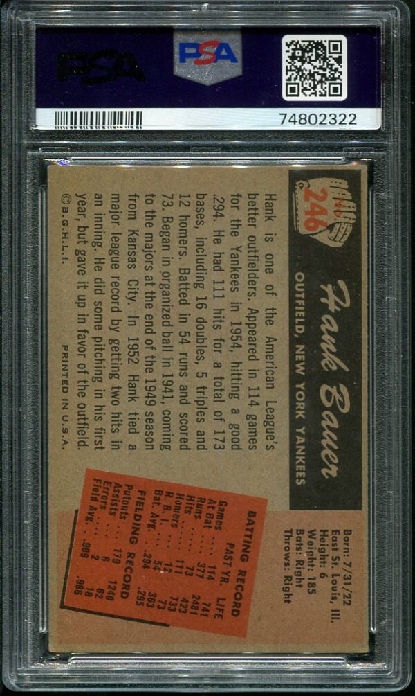 Authentic 1955 Bowman #246 Hank Bauer PSA 4 Baseball Card