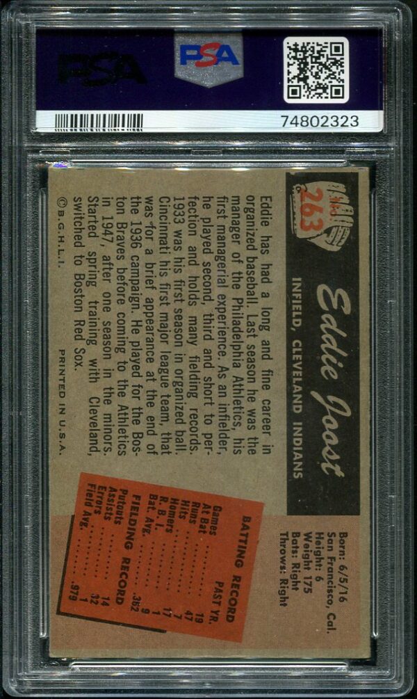 Authentic 1955 Bowman #263 Eddie Joost PSA 4 Baseball Card