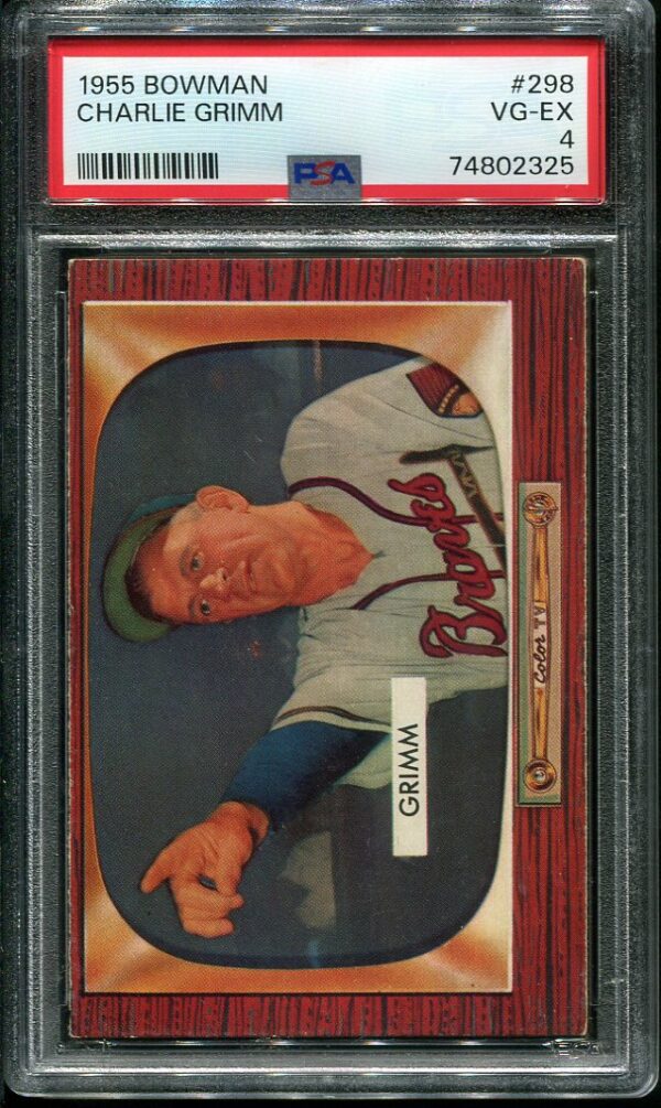 Authentic 1955 Bowman #298 Charlie Grimm PSA 4 Baseball Card
