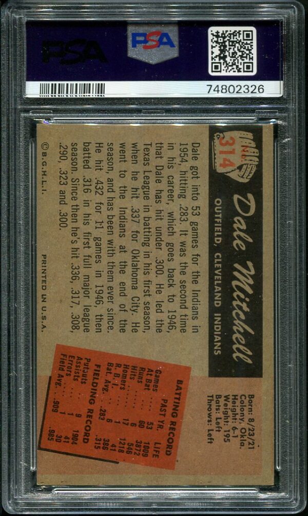Authentic 1955 Bowman #314 Dale Mitchell PSA 5.5 Baseball Card