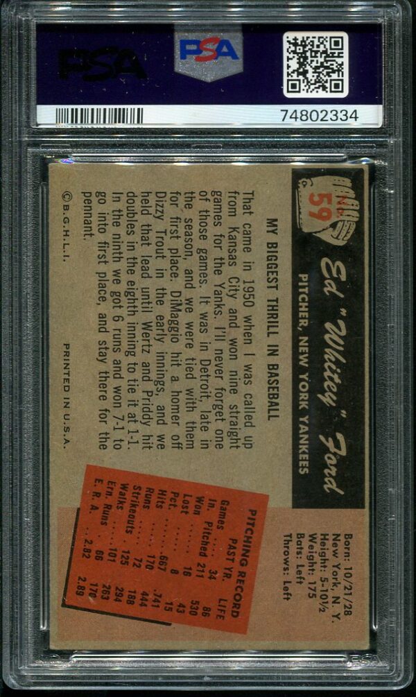 Authentic 1955 Bowman #59 Whitey Ford PSA 4 Baseball Card