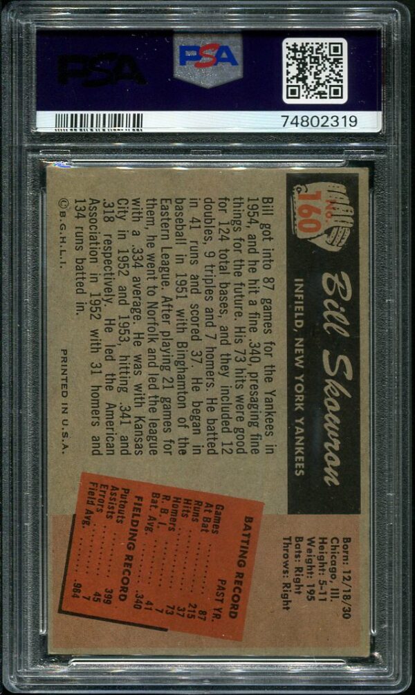 Authentic 1955 Bowman #160 Bill Skowron PSA 4 Baseball Card
