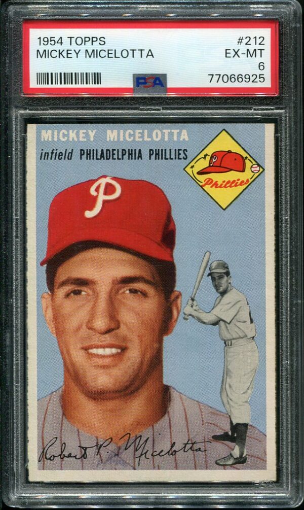 Authentic 1954 Topps #212 Mickey Micelotta PSA 6 Baseball Card