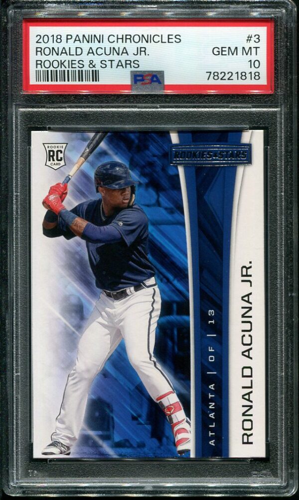 2018 Panini Chronicles Rookies & Stars #3 Ronald Acuna Jr PSA 10 Rookie Baseball Card