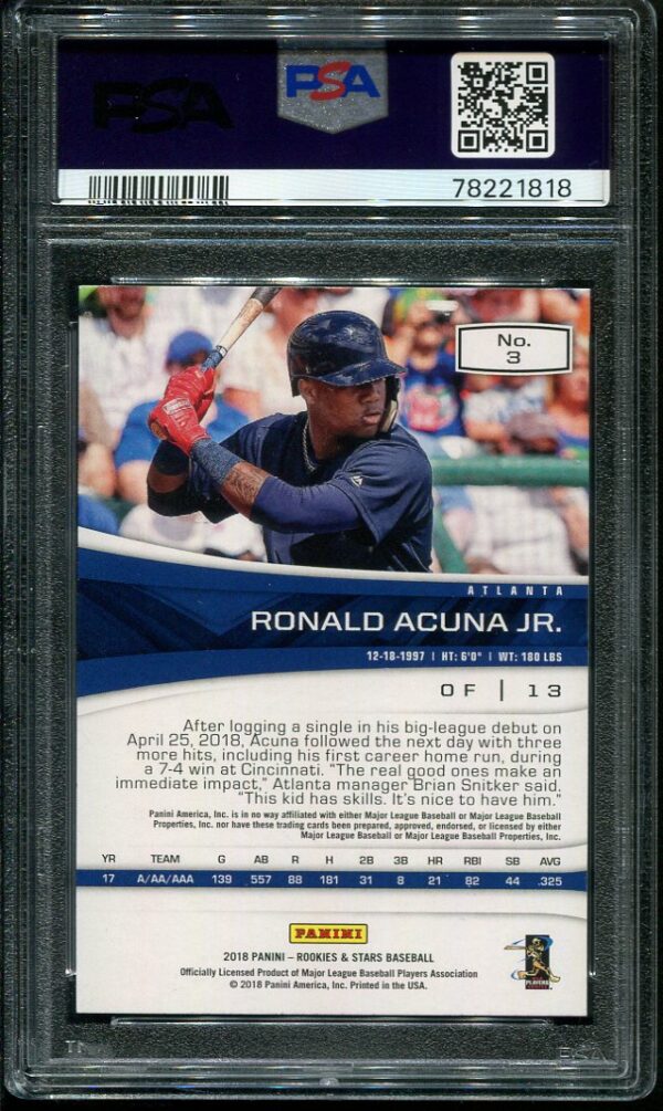 2018 Panini Chronicles Rookies & Stars #3 Ronald Acuna Jr PSA 10 Rookie Baseball Card