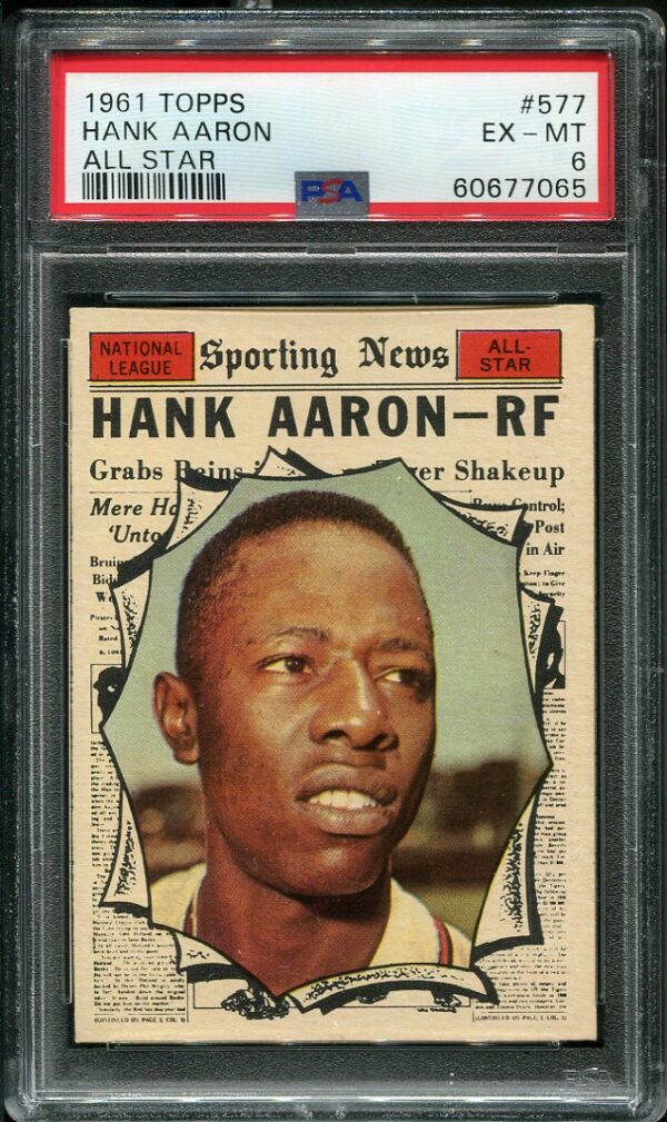 Authentic 1961 Topps #577 Hank Aaron PSA 6 All Star Baseball Card