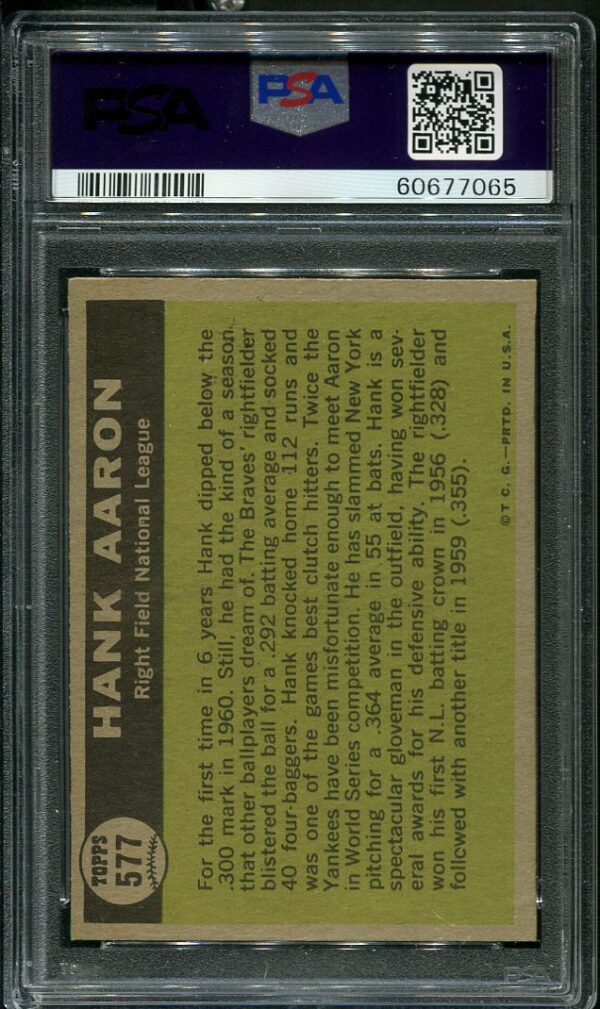 Authentic 1961 Topps #577 Hank Aaron PSA 6 All Star Baseball Card