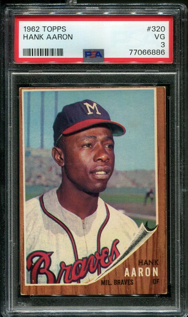 Authentic 1962 Topps #320 Hank Aaron PSA 3 Baseball Card